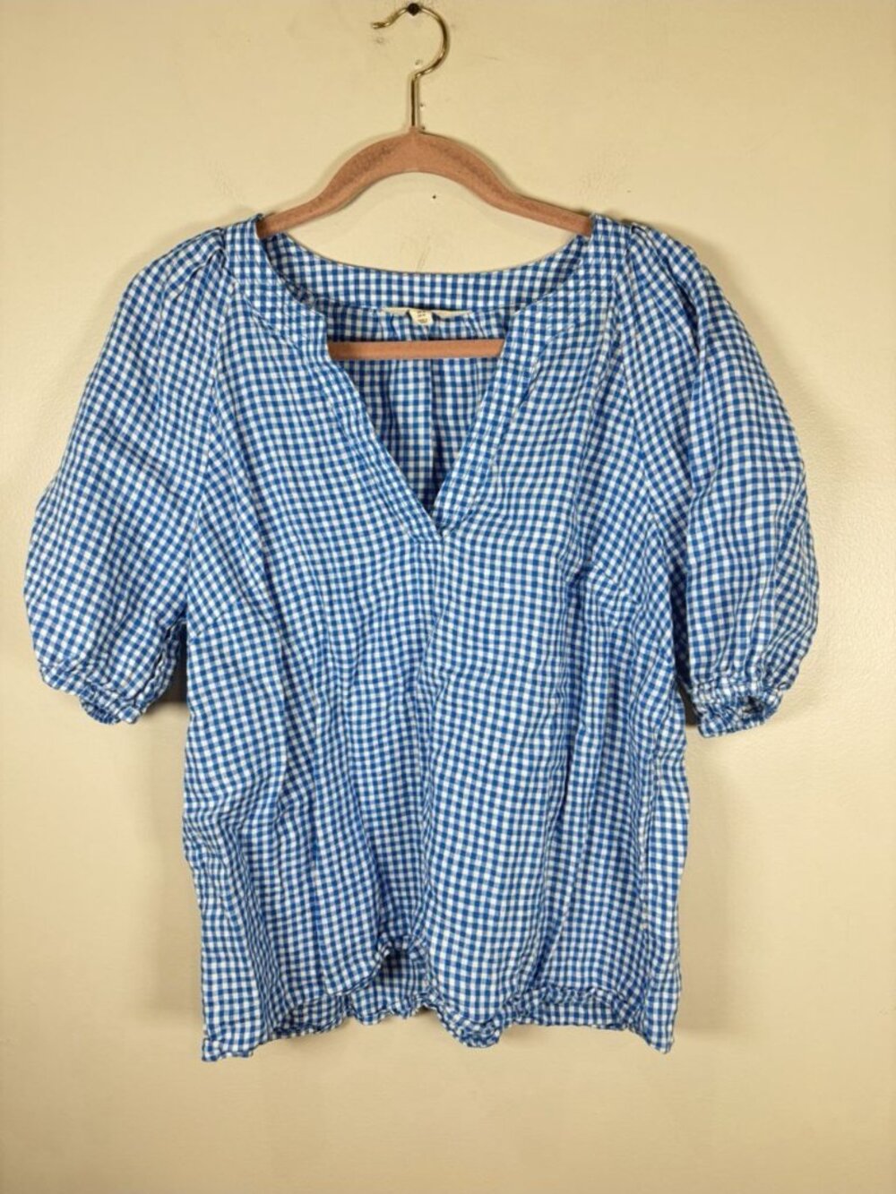 Boden Brooke Linen Top Shirt Blouse Size 14 Blue Gingham Checkered Resort Preppy